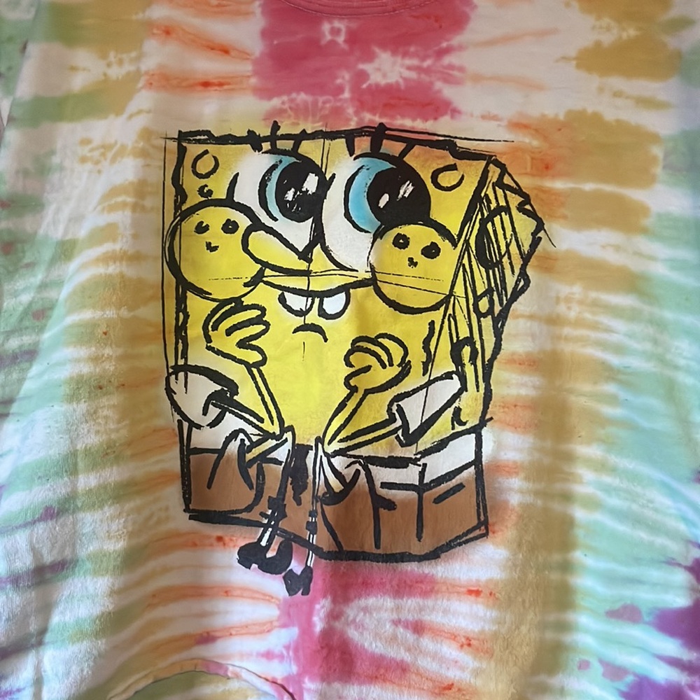 Y2K SpongeBob Nickelodeon Tie-Dye Cropped T-shirt / Size Medium/Large - Picture 2 of 4